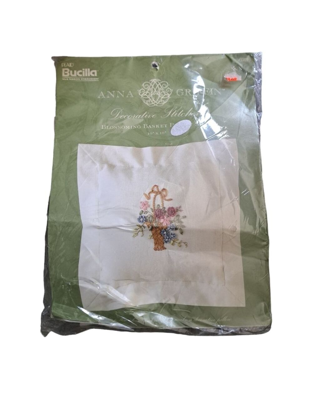PLAID BUCILLA Anna Griffin Blossoming Basket Pillow Sham Embroidery Kit 43359